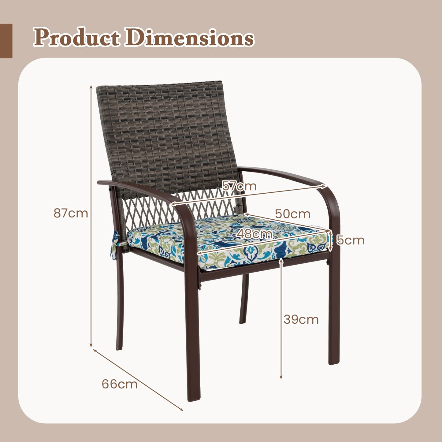 Patio Rattan Chairs Set of 4 with Wicker Back and Soft Cushions