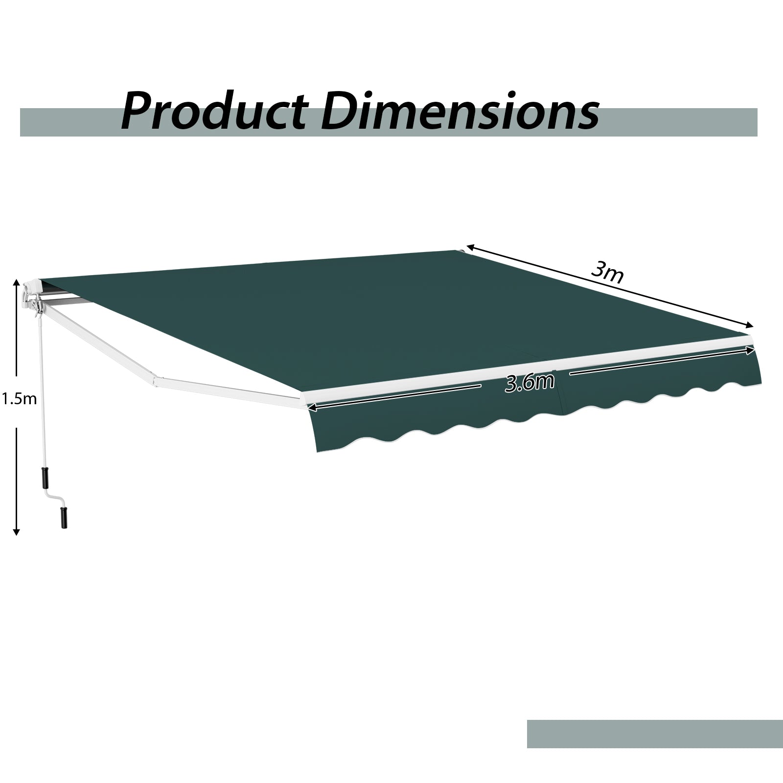 3.6 x 3 m Patio Retractable Awning with Manual Crank Handle-Green