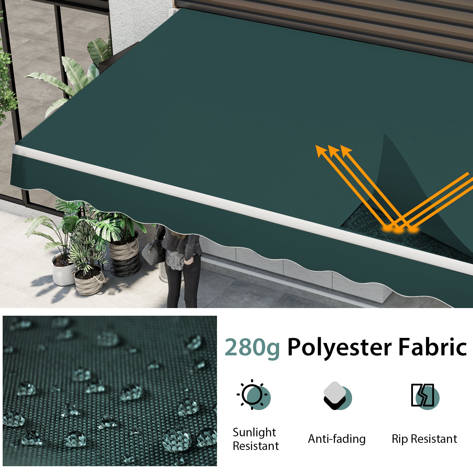 3.6 x 3 m Patio Retractable Awning with Manual Crank Handle-Green