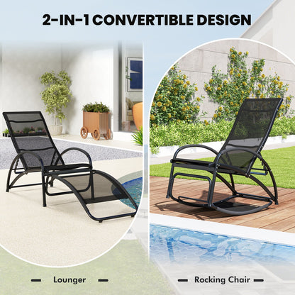 2-in-1 Outdoor Lounge Chair with 20° Rocking Angle-Black
