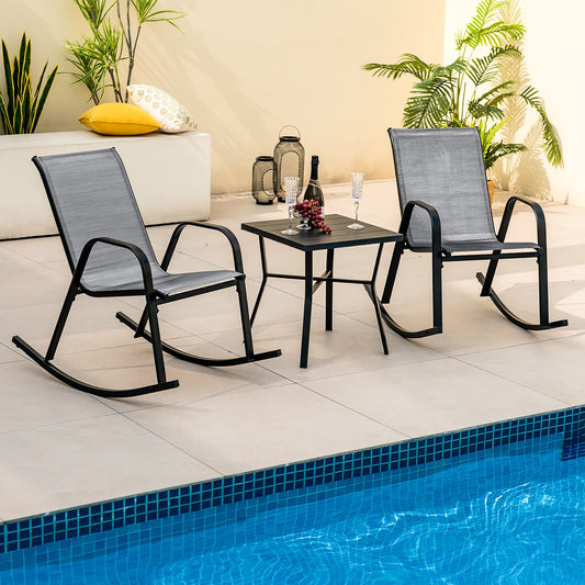 Patio Rocking Chair Set of 2 with Breathable Fabric Seat-Grey