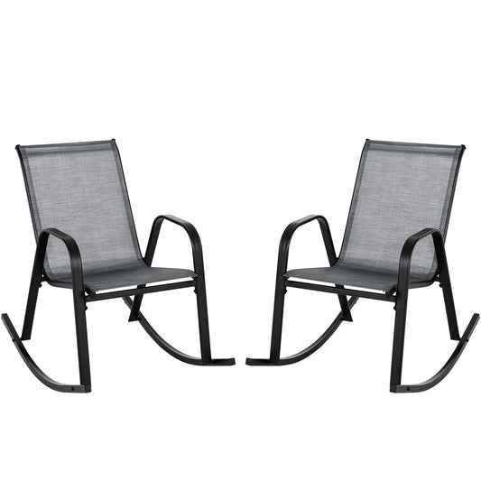 Patio Rocking Chair Set of 2 with Breathable Fabric Seat-Grey