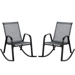 Patio Rocking Chair Set of 2 with Breathable Fabric Seat-Grey