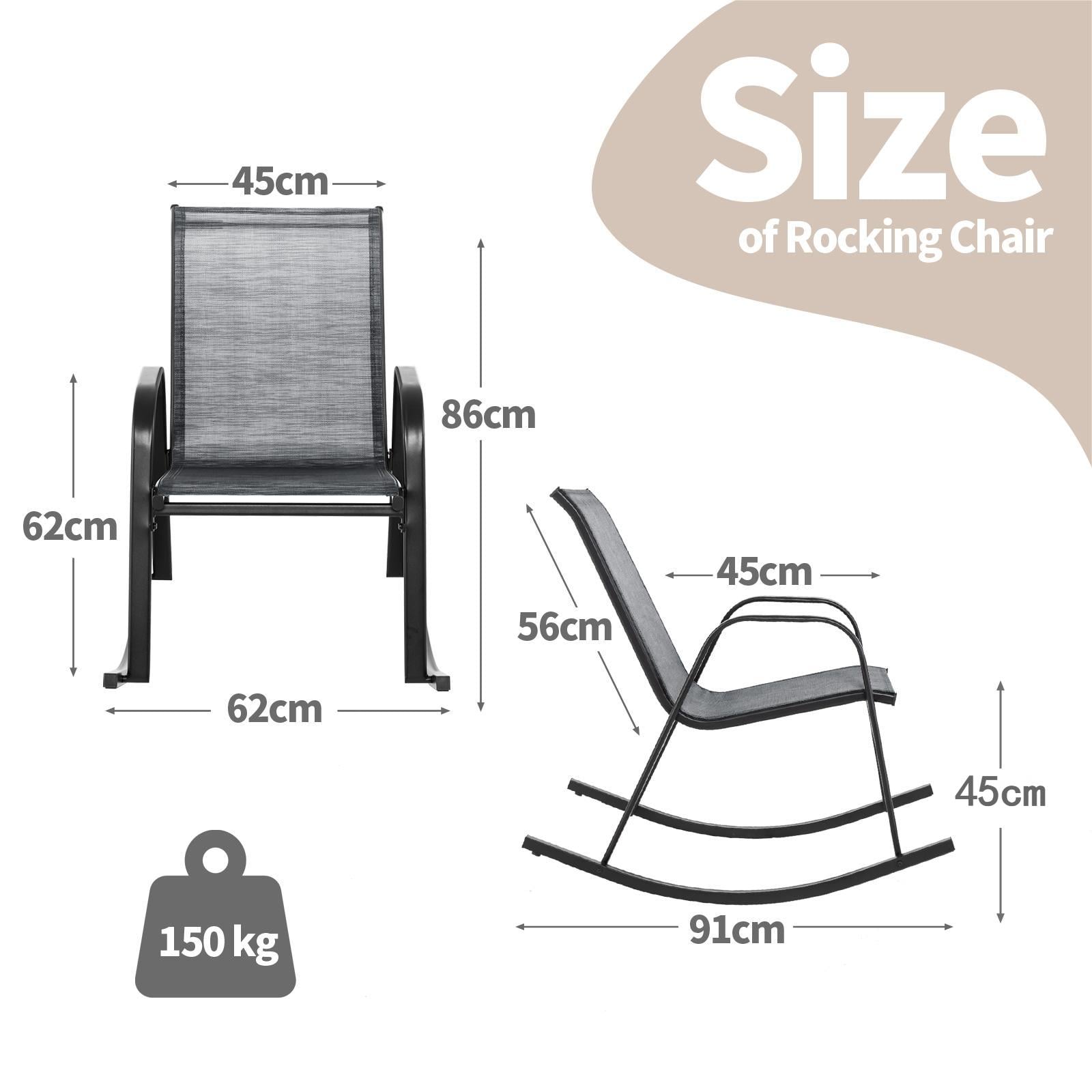 Patio Rocking Chair Set of 2 with Breathable Fabric Seat-Grey