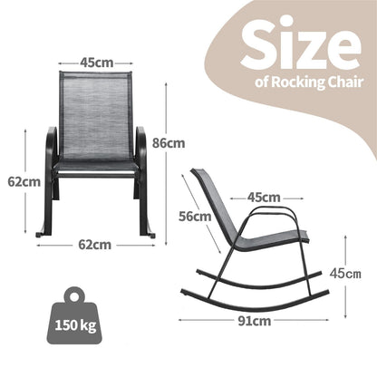 Patio Rocking Chair Set of 2 with Breathable Fabric Seat-Grey