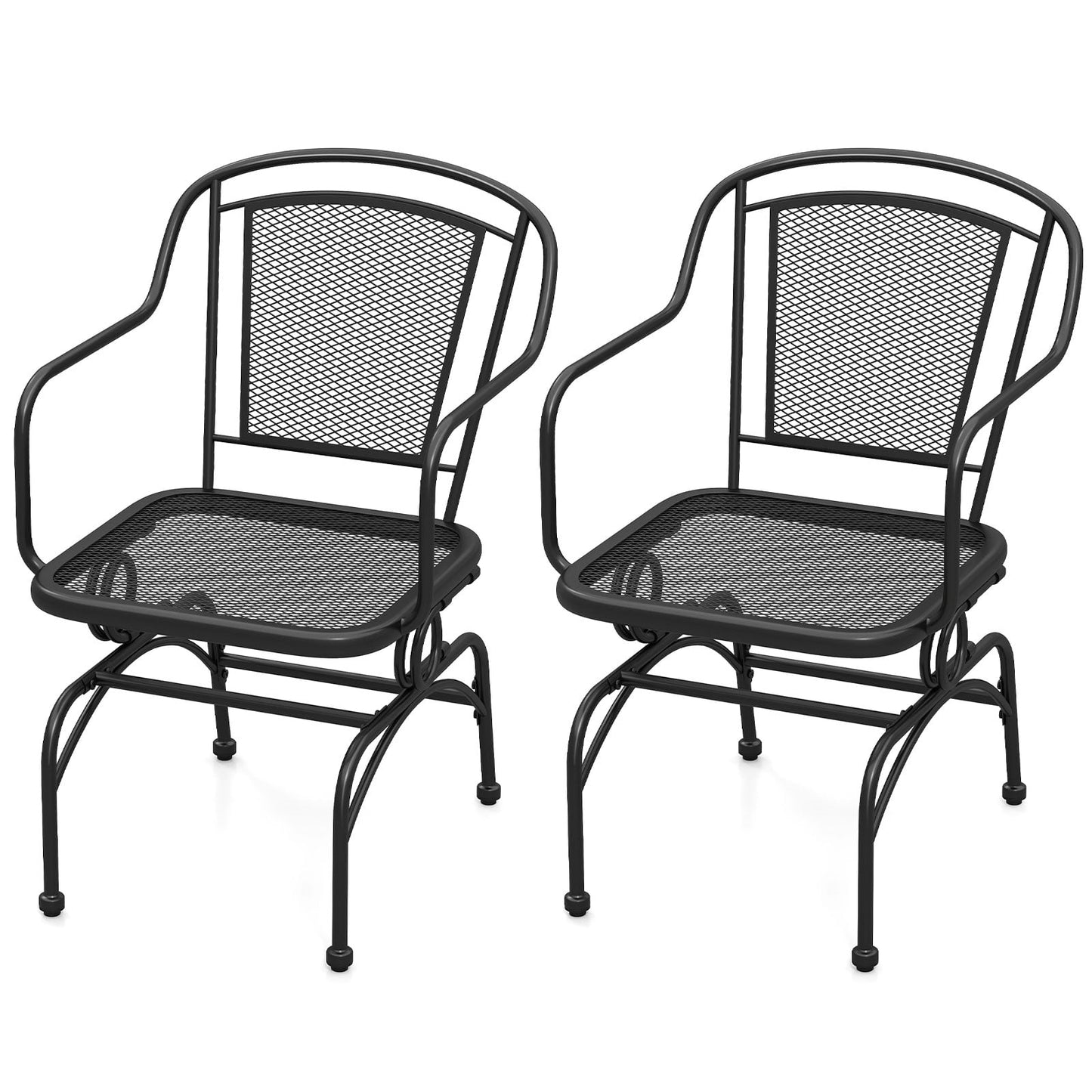 Patio Rocking Chairs Set of 2 with Metal Mesh Backrest and Seat for Porch Balcony-Black
