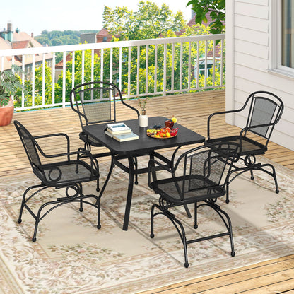 Patio Rocking Chairs Set of 2 with Metal Mesh Backrest and Seat for Porch Balcony-Black