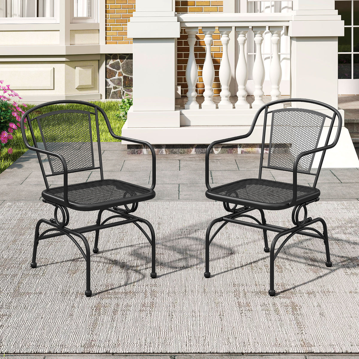 Patio Rocking Chairs Set of 4 Cozy Rockers with Metal Mesh Backrest and Seat