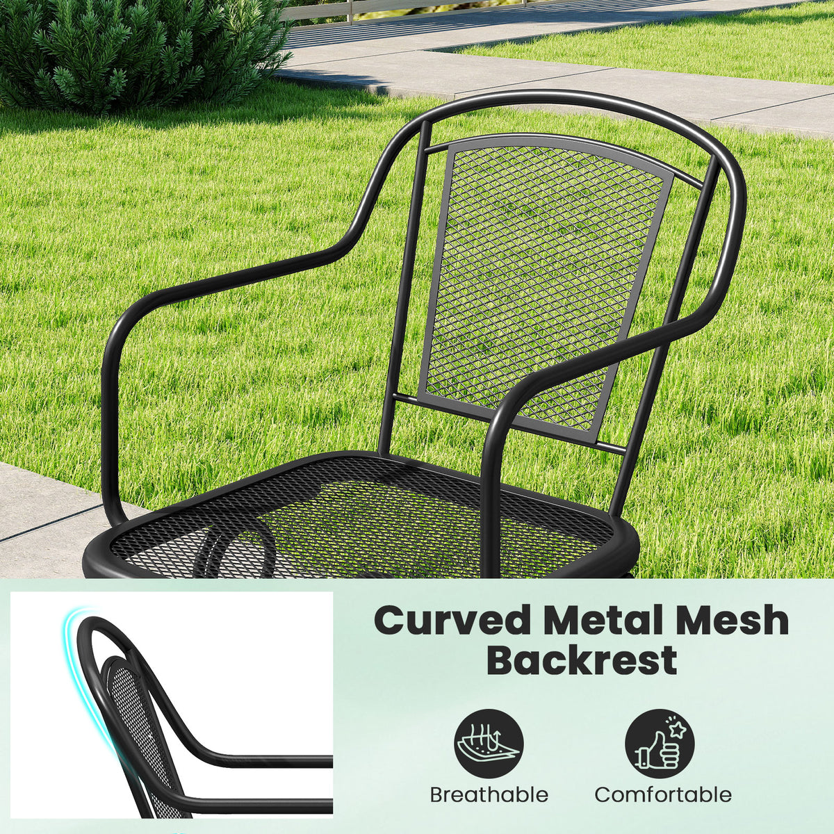 Patio Rocking Chairs Set of 4 Cozy Rockers with Metal Mesh Backrest and Seat