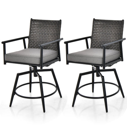 Patio Swivel Bar Stools Set of 2 with PE Rattan Back and Metal Frame-Black