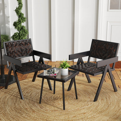 Patio Table and Chairs Set with Quick-Drying Foam for Porch and Balcony-Brown