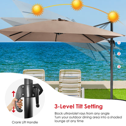 Patio Umbrella Square Offset with Cross Base and Tilt Adjustable-Coffee