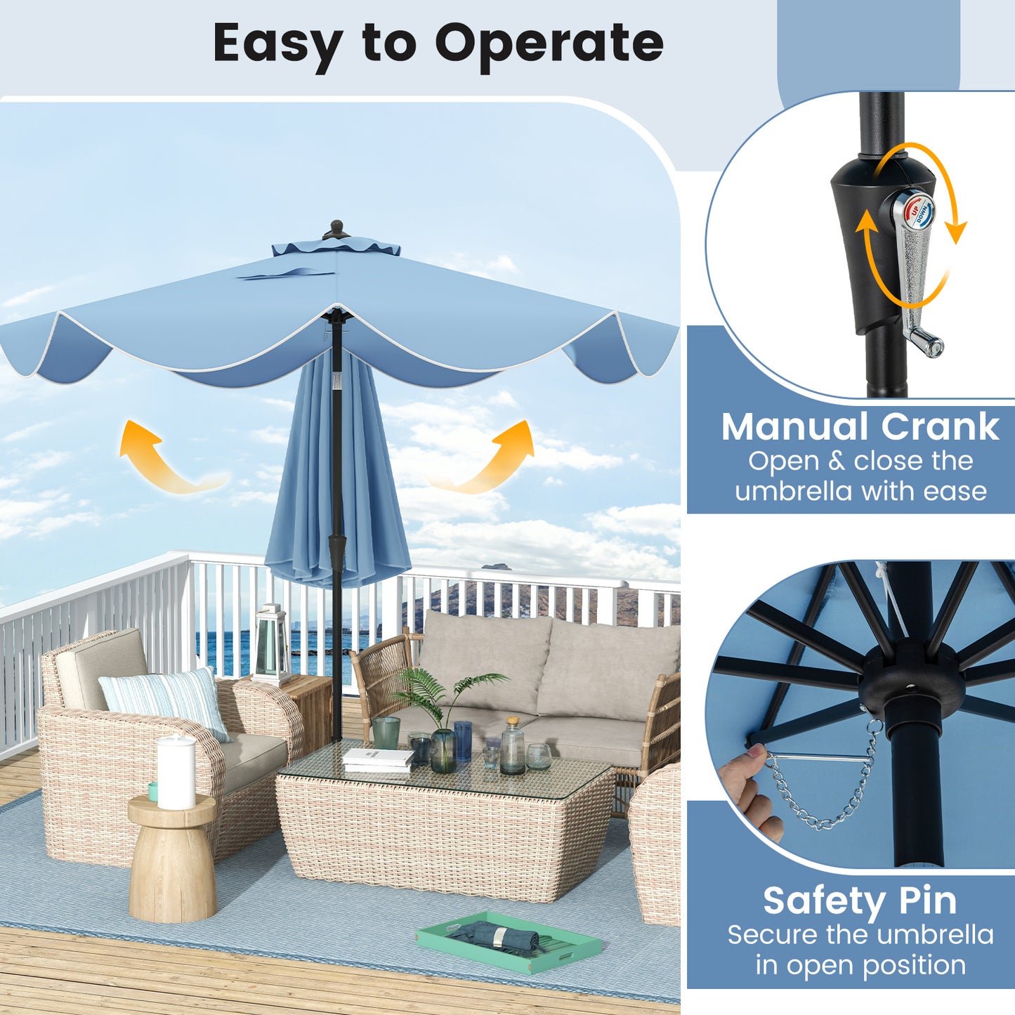 9 FT Patio Umbrella with Crank Handle and Push Button Tilt for Patio Garden Pool-Navy