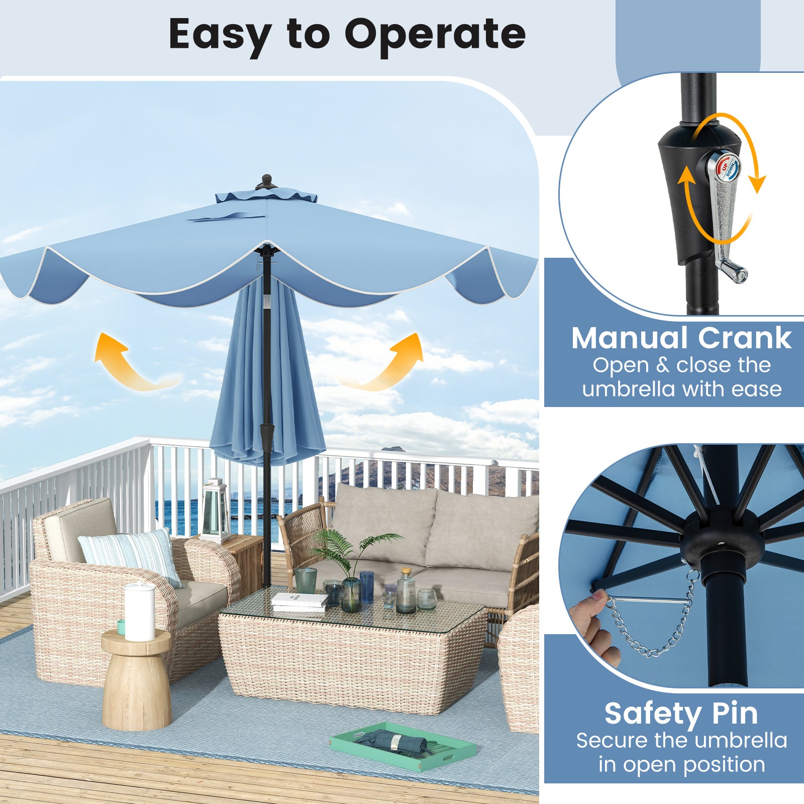 9 FT Patio Umbrella with Crank Handle and Push Button Tilt for Patio Garden Pool-Navy