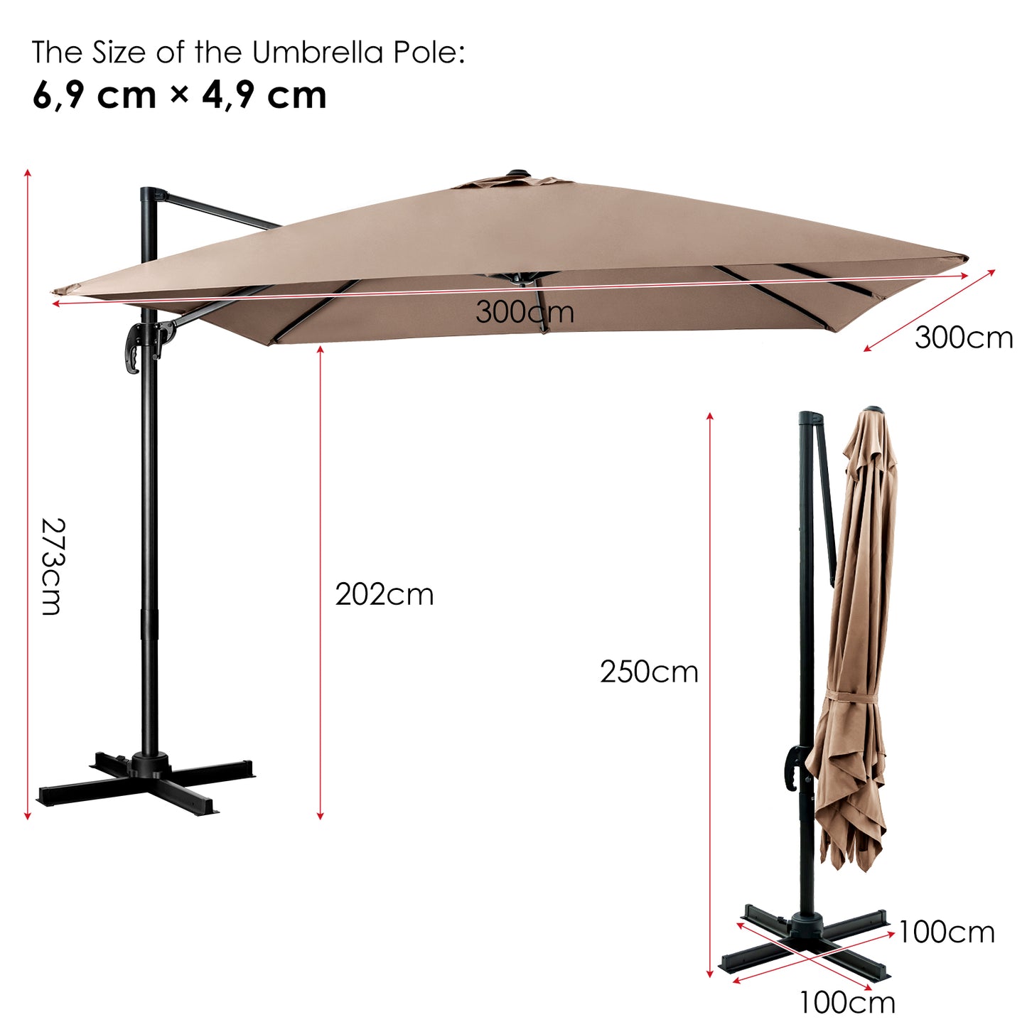 Patio Umbrella Square Offset with Cross Base and Tilt Adjustable-Coffee