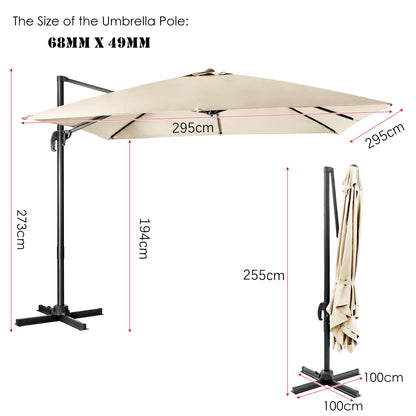 Patio Umbrella Square Offset with Cross Base and Tilt Adjustable-Beige