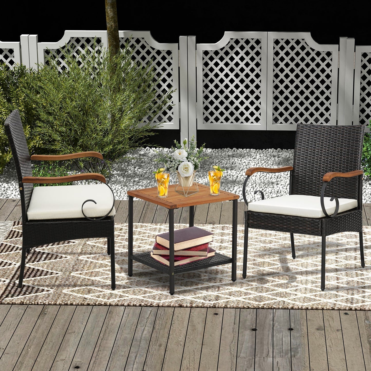 Patio Wicker Chair Set of 2 with Soft Zippered Cushion