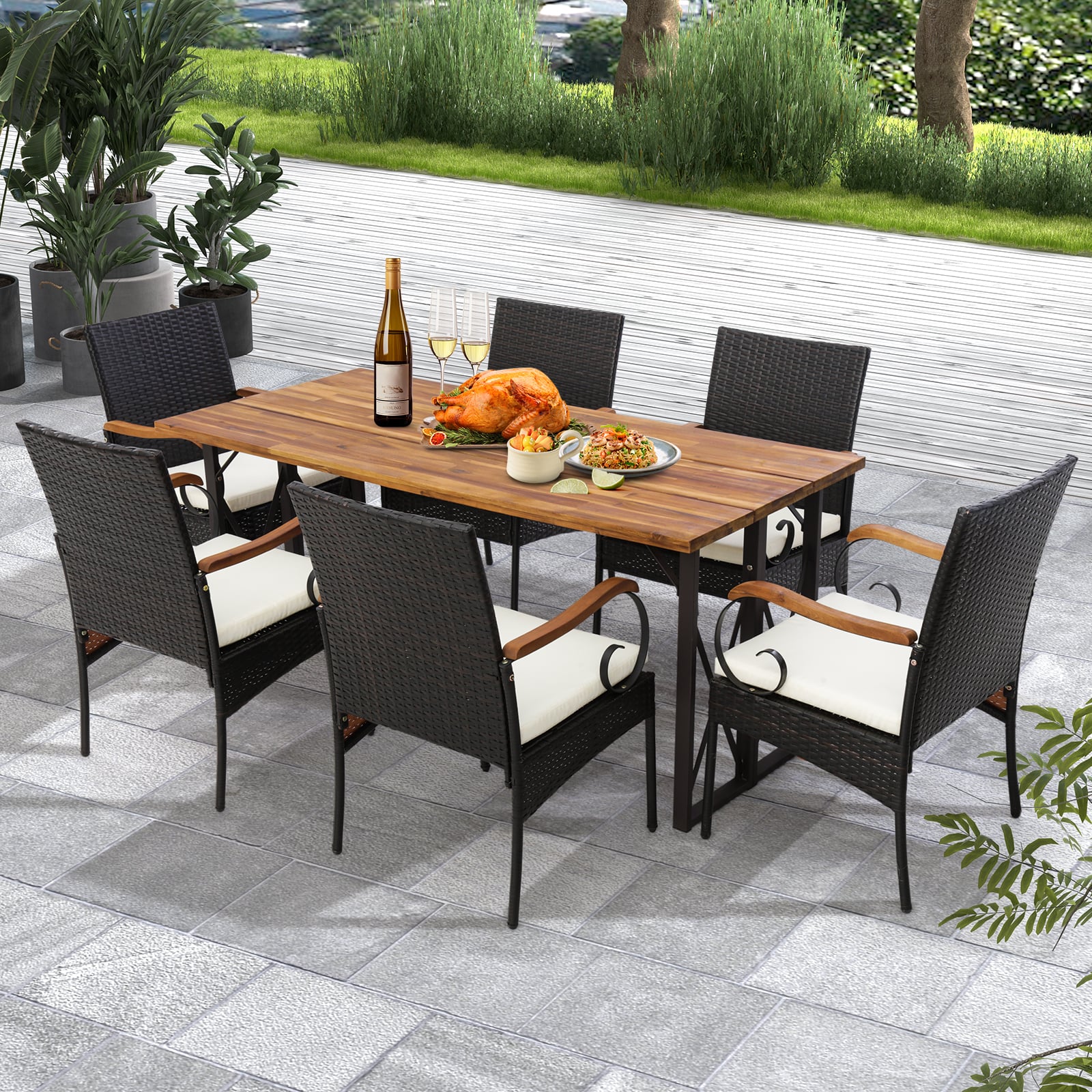 Patio Wicker Chair Set of 2 with Soft Zippered Cushion
