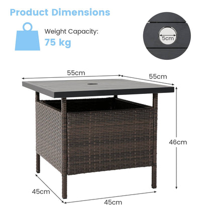 55cm Square Patio Wicker Side Table with Umbrella Hole