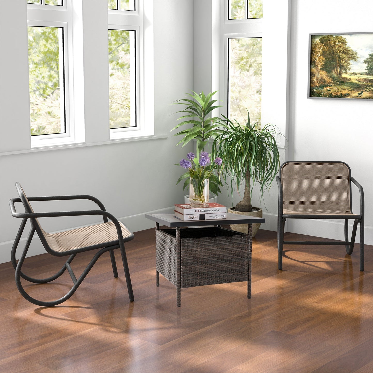 55cm Square Patio Wicker Side Table with Umbrella Hole