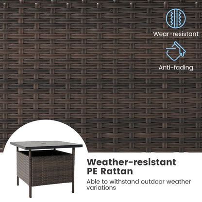 55cm Square Patio Wicker Side Table with Umbrella Hole