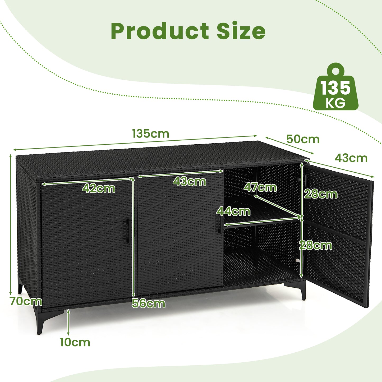 318 L Patio Wicker Storage Cabinet Deck Box with Removable Shelves-Black
