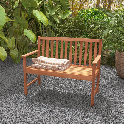 Patio Wood Bench with Cozy Armrests and Backrest