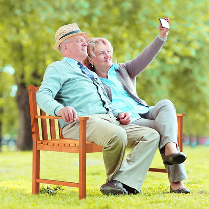 Patio Wood Bench with Cozy Armrests and Backrest