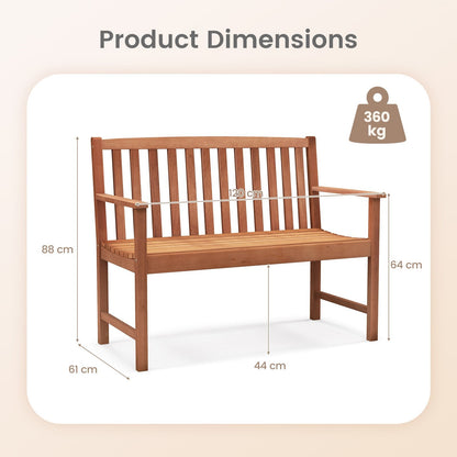 Patio Wood Bench with Cozy Armrests and Backrest