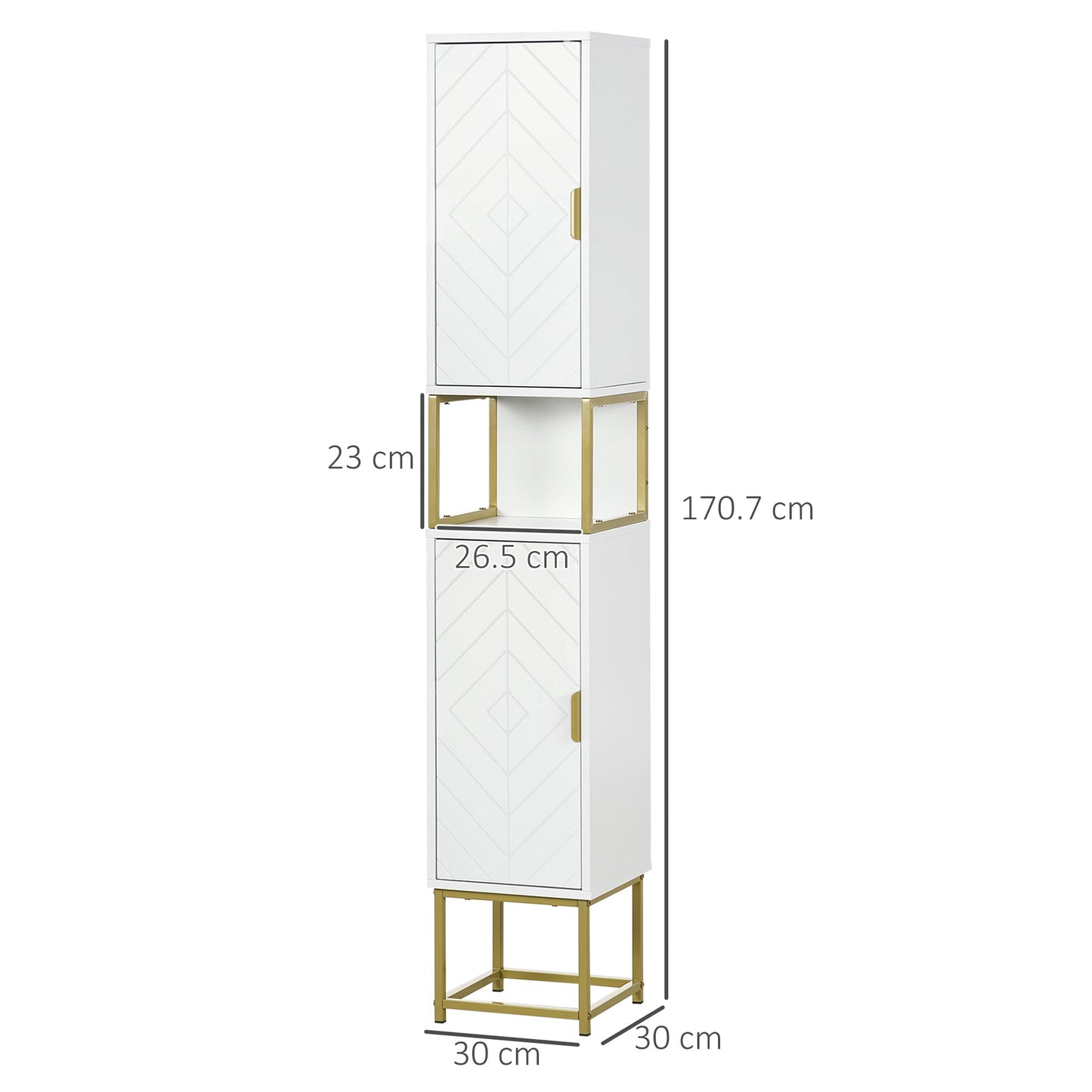 kleankin Narrow Bathroom Storage Cabinet, Freestanding Tallboy Storage Unit with Adjustable Shelf, 2 Doors and Steel Base, Slim Corner Organizer, White