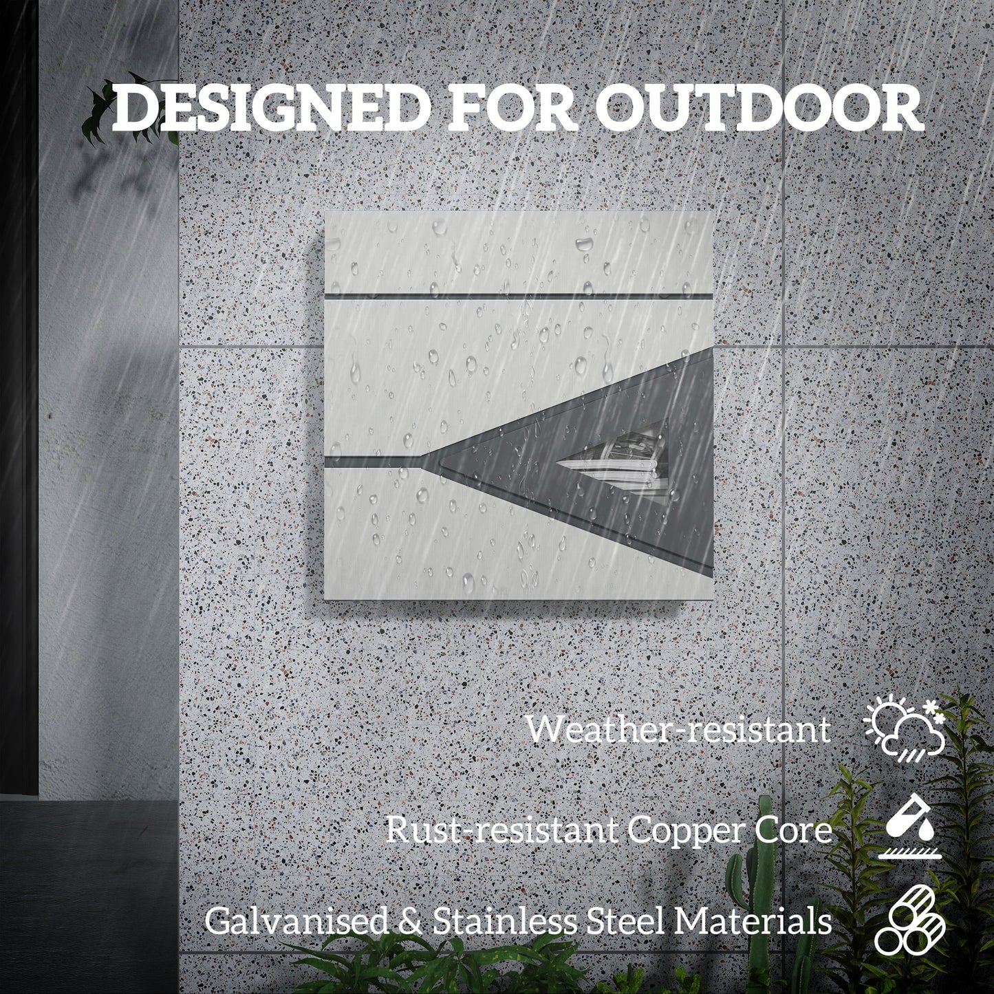 HOMCOM Wall Mounted Post Box with Viewing Window, 2 Lock, Modern Galvanised Steel Mailbox with Copper Core, Weatherproof Letterbox for Outdoor Use, Easy to Install, Silver