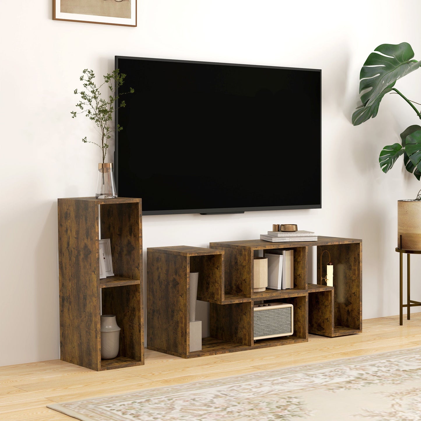 HOMCOM Three-Block Modular TV Stand - Rustic Brown