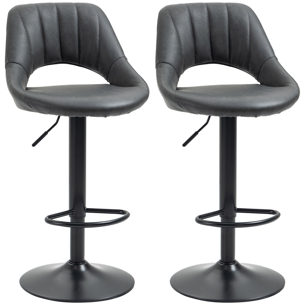 HOMCOM Bar Stools Set of 2, PU Leather Swivel Barstools with Backrest and Footrest for Kitchen, Counter, Breakfast Bar, Grey