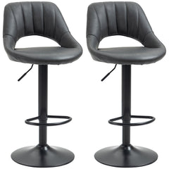 HOMCOM Bar Stools Set of 2, PU Leather Swivel Barstools with Backrest and Footrest for Kitchen, Counter, Breakfast Bar, Grey