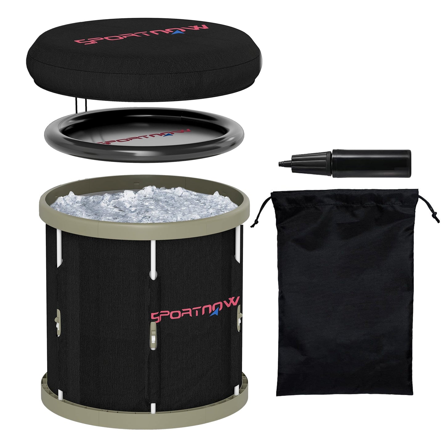 SPORTNOW 210L Outdoor Ice Bath Tub, with Lid, Cover, Carry Bag, Black