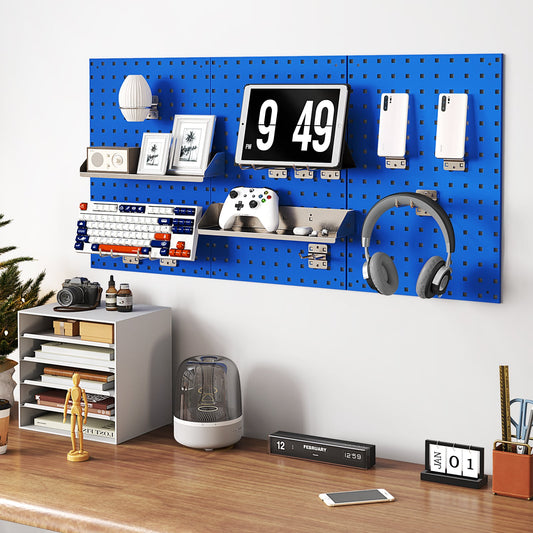 Wall-Mounted Pegboard Tool Organizing Kit with 28 PCS Hanging Accessories-Navy