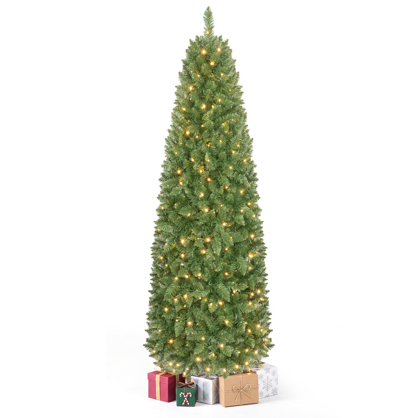 Pencil Christmas Tree with 250 LED Lights and 708 Branch Tips for Holiday