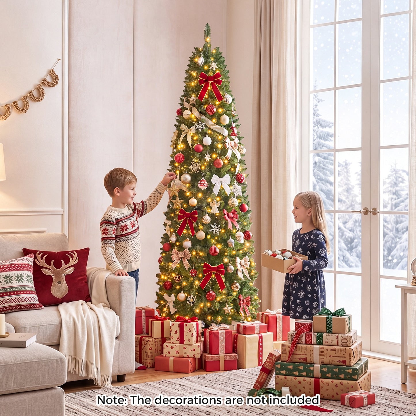 Pencil Christmas Tree with 250 LED Lights and 708 Branch Tips for Holiday