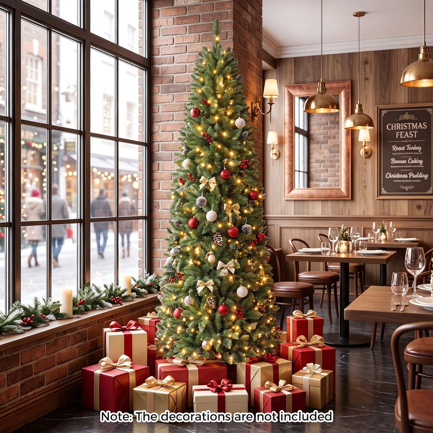 Pencil Christmas Tree with 250 LED Lights and 708 Branch Tips for Holiday