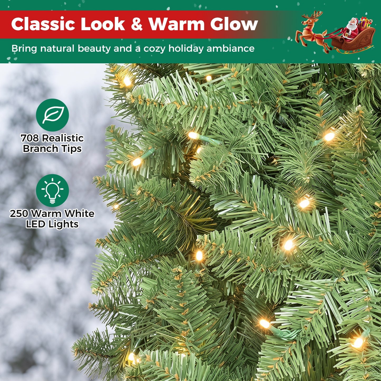 Pencil Christmas Tree with 250 LED Lights and 708 Branch Tips for Holiday