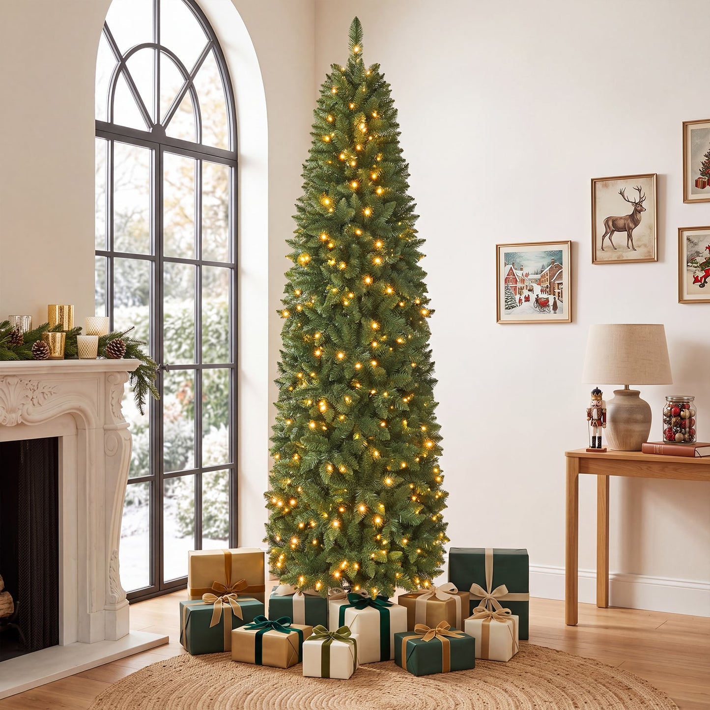 Pencil Christmas Tree with 350/250/150 LED Lights & 860/708/226 Branch Tips for Holiday-M