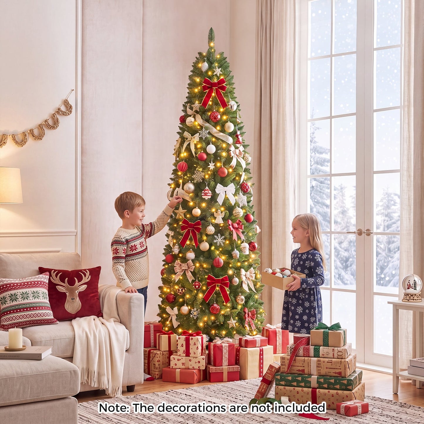 Pencil Christmas Tree with 350/250/150 LED Lights & 860/708/226 Branch Tips for Holiday-M