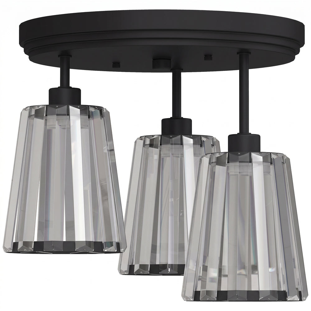 HOMCOM 3-Light Crystal Glass Ceiling Light, Triple Head with Dual Mounting, Modern Ceiling Lamp for Living Room, Black