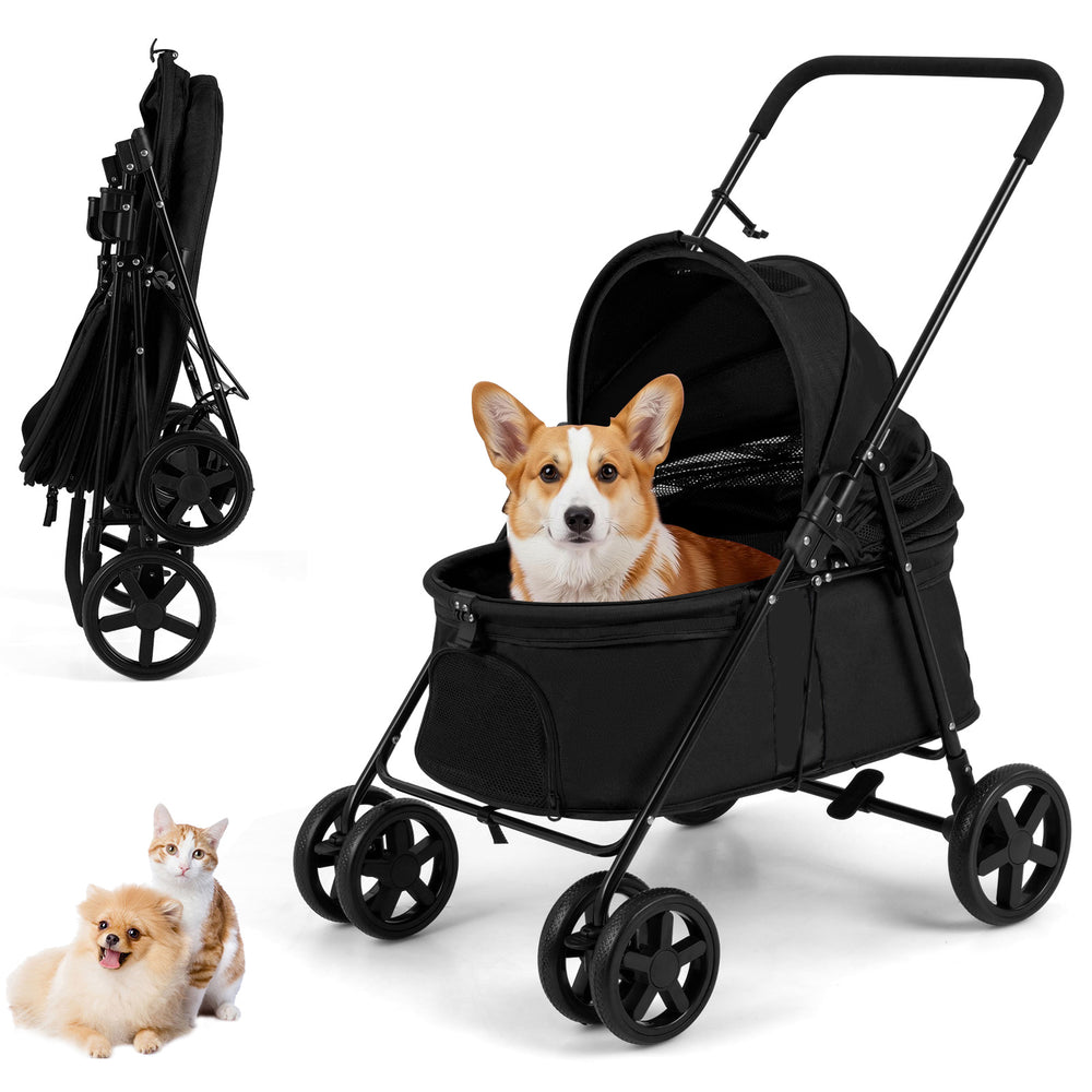 Pet Stroller for Small Medium Dogs with 360° Swivel Front Wheels and One-Step Rear Brake-Black