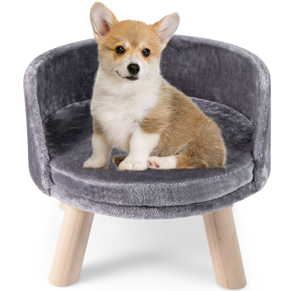 Pet Bed Sofa Wooden Couch with Removable and Washable Cushion-Grey