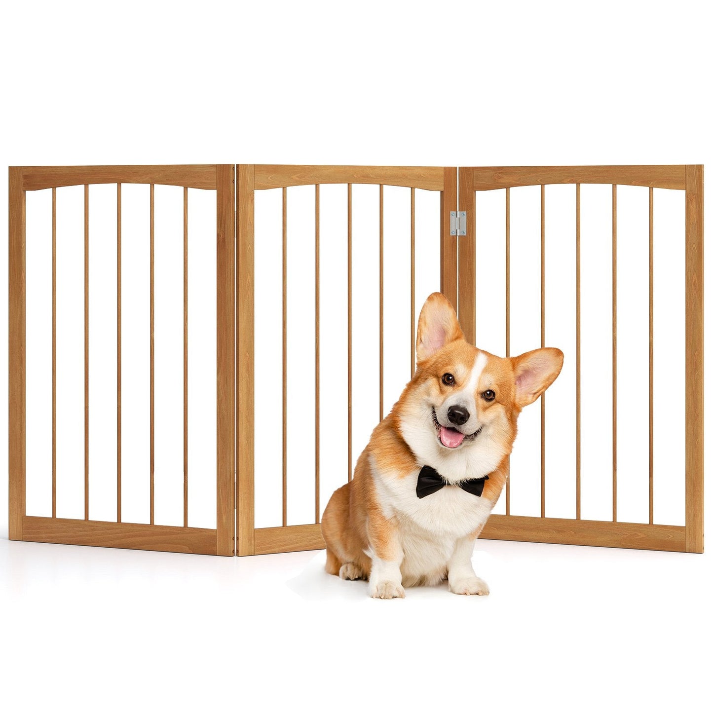 76 CM Tall Pet Gate Wooden Dog Fence 3-Panel Room Divider Barrier-Natural