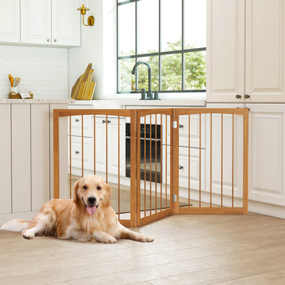 76 CM Tall Pet Gate Wooden Dog Fence 3-Panel Room Divider Barrier-Natural