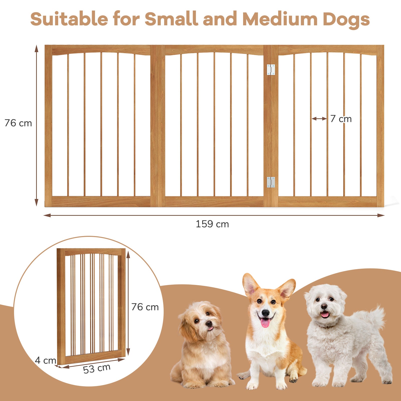 76 CM Tall Pet Gate Wooden Dog Fence 3-Panel Room Divider Barrier-Natural