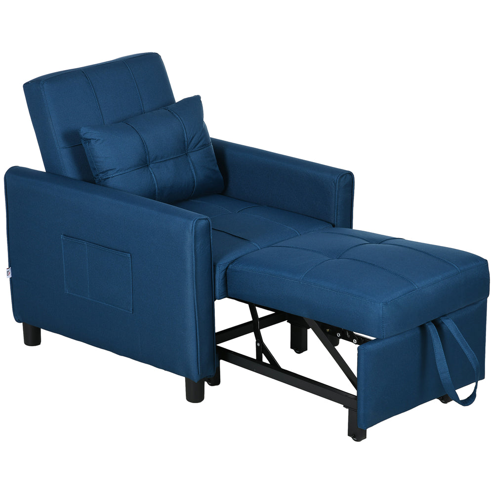 HOMCOM Linen-Look Single Chair Bed with Thick Padding - Blue