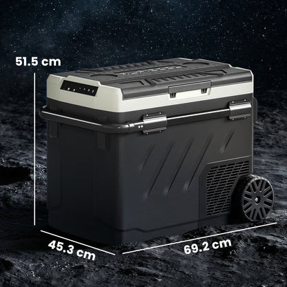 Outsunny 49L Compressor Car Fridge Freezer, Dual Zone Camping Refrigerator with App Control, Telescopic Handle, -20â-20â
